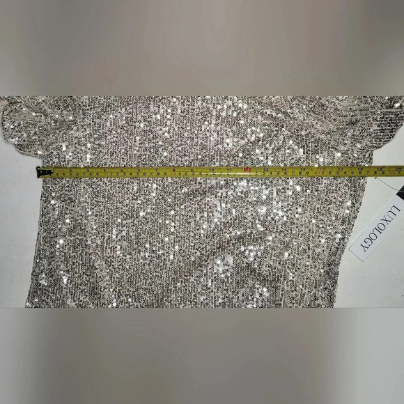 Luxology Women's Sequined Dressy Cream Colored Puffy Sleeve Blouse, M, NWT - Picture 7 of 8